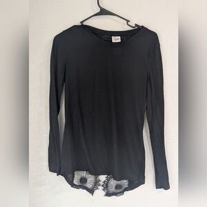 Wrangler Black Long Sleeve Top M Lace Detail Sheer Back Boho Cottage Goth